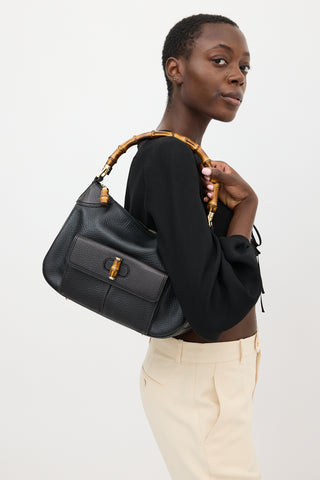 Gucci Black Leather Bamboo Shoulder Bag