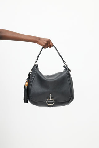 Gucci Black Techno Horsebit Leather Shoulder Bag