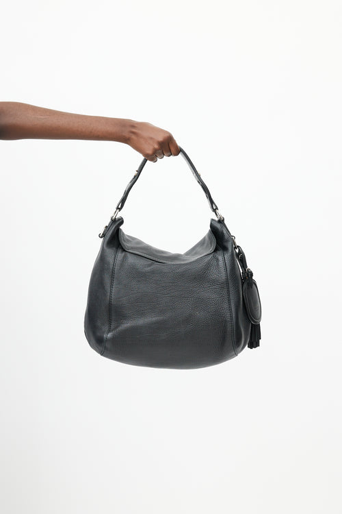 Gucci Black Techno Horsebit Leather Shoulder Bag