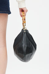 Gucci Black Leather Bamboo Two Way Bag