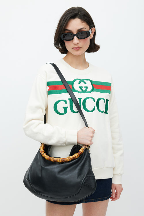 Gucci Black Leather Bamboo Two Way Bag