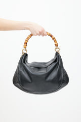 Gucci Black Leather Bamboo Two Way Bag