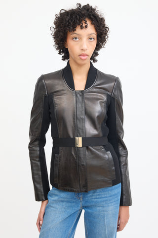 Gucci Black Leather Belted Jacket