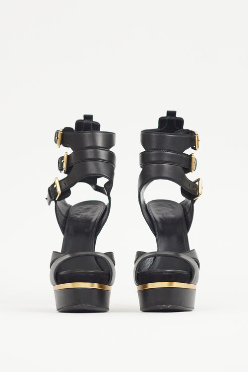 Gucci Black & Gold Leather Platform Sandal
