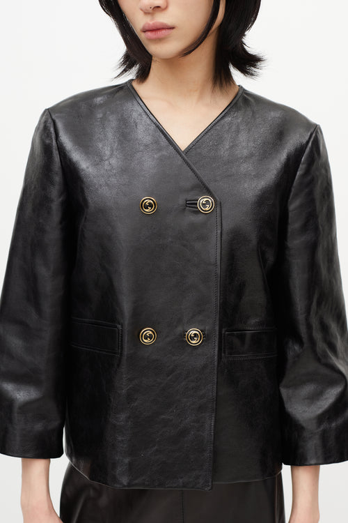 Gucci Black Leather Double Breasted Jacket