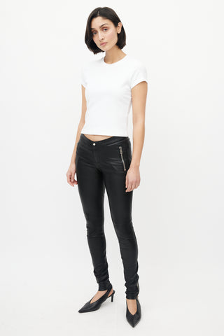 Gucci Black Leather Exposed Zipper Pant