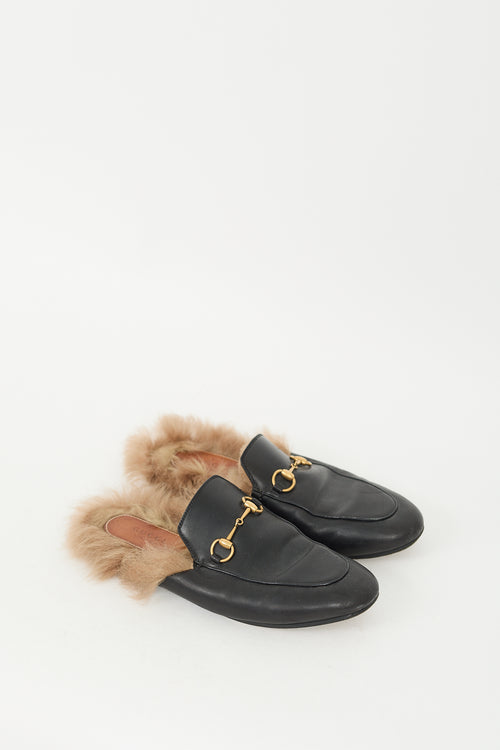 Gucci Black Leather & Fur Princetown Loafer