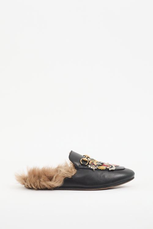 Gucci Black Leather & Fur Princetown Mule