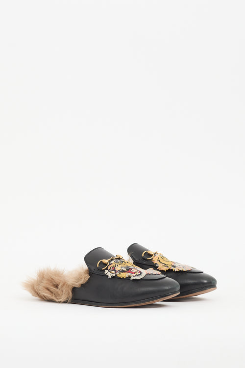 Gucci Black Leather & Fur Princetown Mule