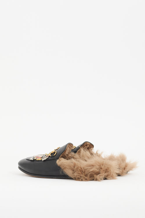 Gucci Black Leather & Fur Princetown Mule