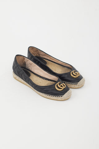 Gucci Black Quilted Leather GG Flat