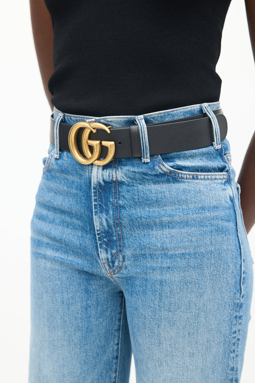 Gucci Black Leather GG Marmont Belt