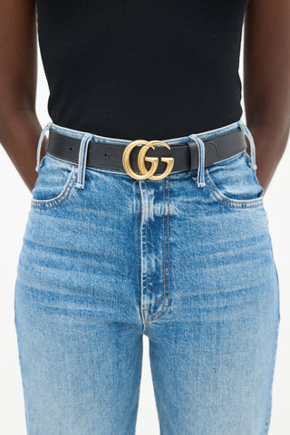 Gucci Black Leather GG Marmont Belt