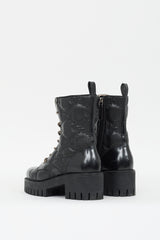 Gucci Black Leather GG Matelassé Lace Up Boot