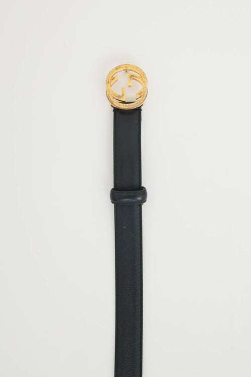 Gucci Leather Interlocking GG Buckle Belt