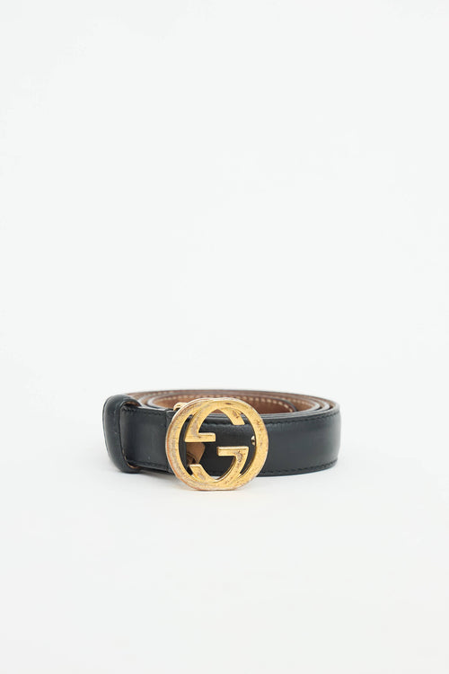 Gucci Leather Interlocking GG Buckle Belt