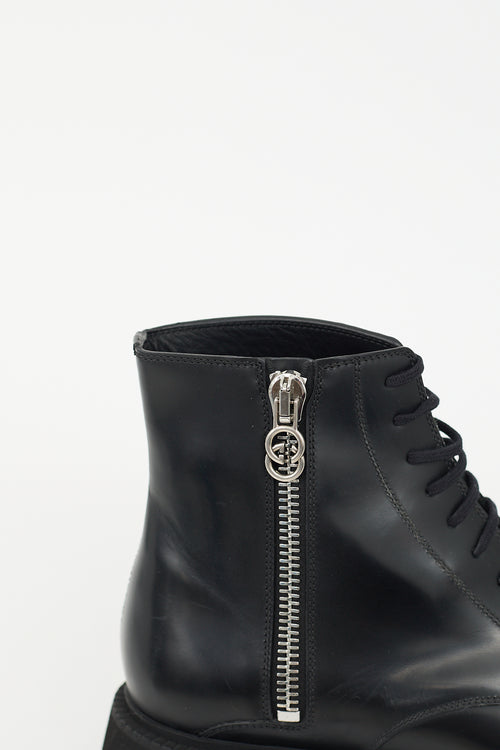 Gucci Black Leather GG Zip Novo Lug Boot