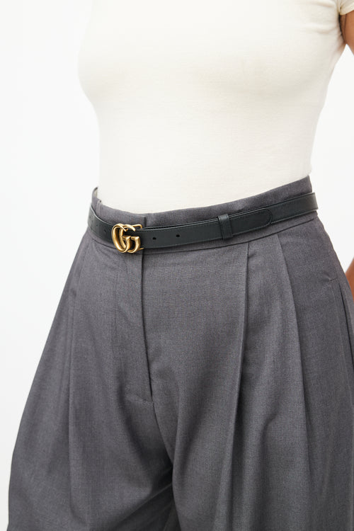 Gucci Black Leather & Gold-Tone GG Belt