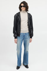 Gucci Black Leather Hooded Bomber Jacket