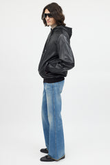 Gucci Black Leather Hooded Bomber Jacket