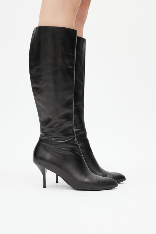 Gucci Black Leather Knee High Boot