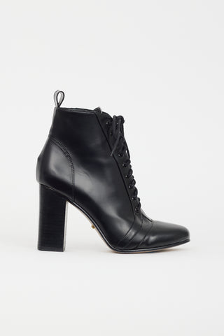 Gucci Black Leather Lace Up Heel