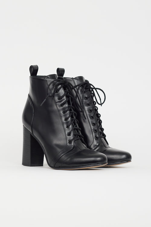 Gucci Black Leather Lace Up Heel