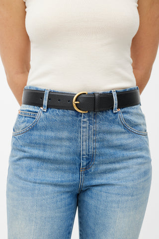 Gucci Black & Gold Textured Leather Belt