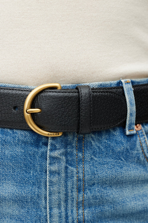 Gucci Black & Gold Textured Leather Belt