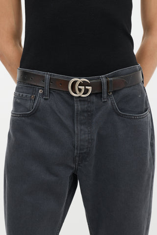 Gucci Black Leather Marmont GG Buckle Belt