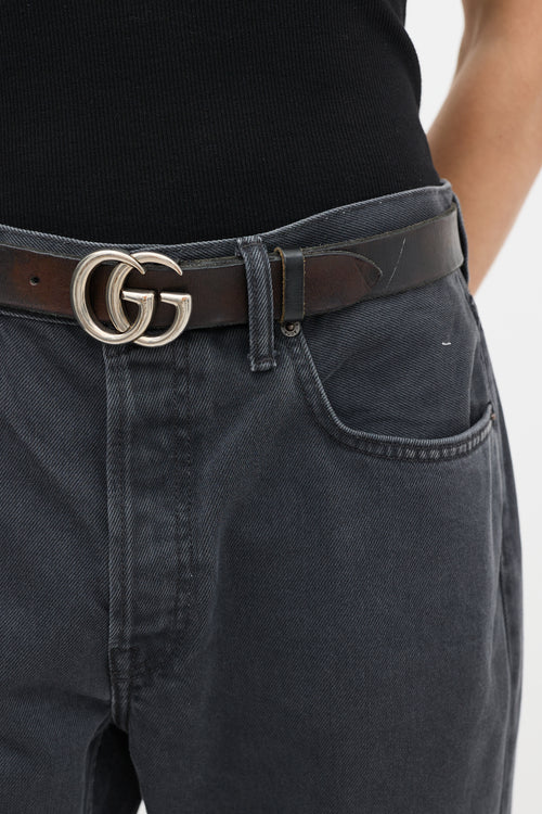 Gucci Black Leather Marmont GG Buckle Belt