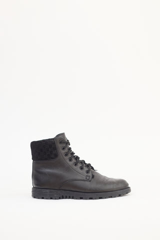 Gucci Black Leather Monogram Boot