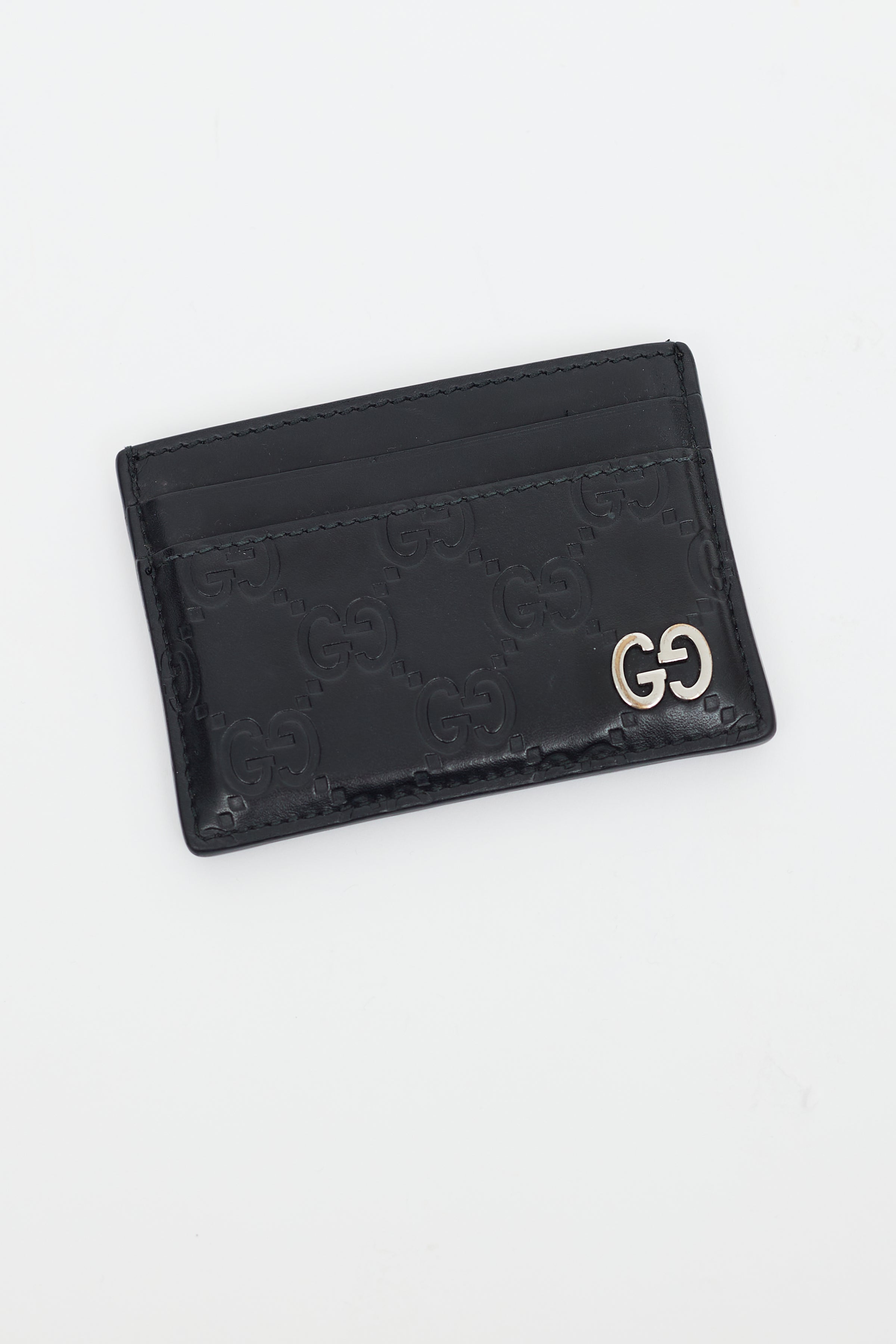 gucci card sleeve Gucci // Black Leather Monogram Card Holder – VSP Consignment