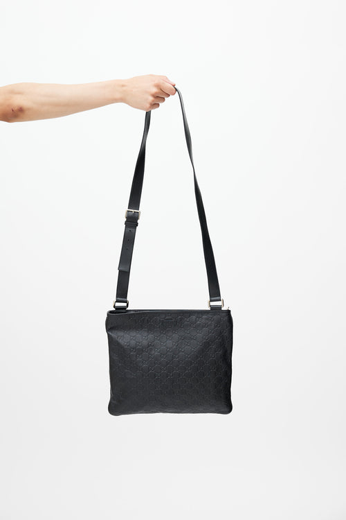 Gucci Black Leather Monogram Crossbody Bag