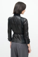 Gucci Black Leather Woven Belted Jacket
