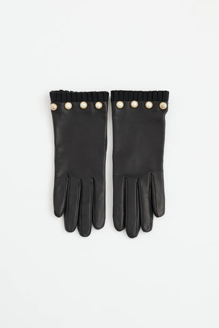 Gucci Leather Pearl Ruffle Gloves