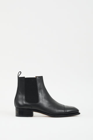 Gucci Black Leather Perforated GG Chelsea Boot