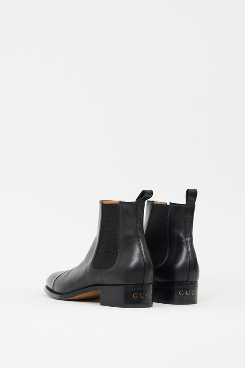 Gucci Black Leather Perforated GG Chelsea Boot