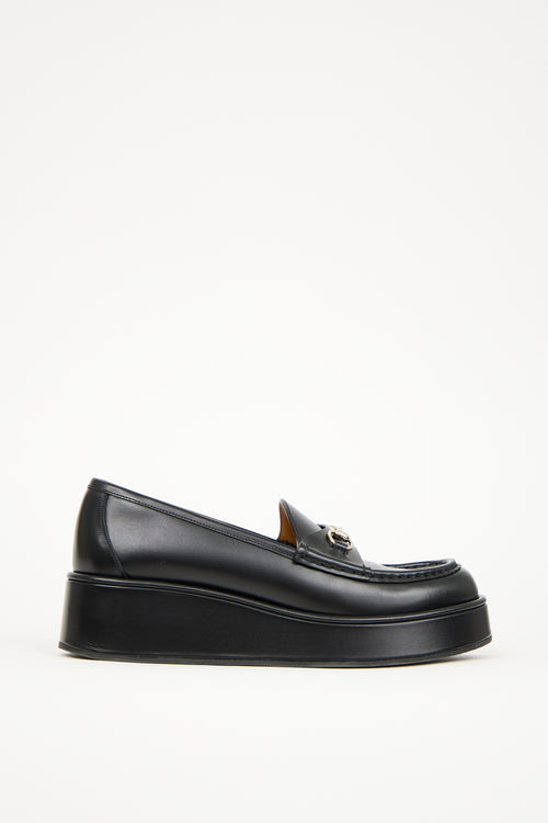 Gucci Black Leather Platform Wedge Loafer