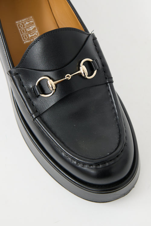 Gucci Black Leather Platform Wedge Loafer