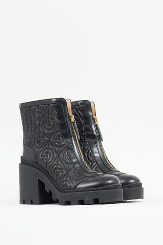 Gucci Black Leather Quilted Rhombus Boot