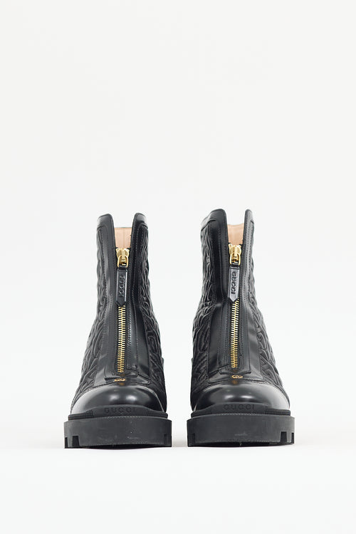 Gucci Black Leather Quilted Rhombus Boot