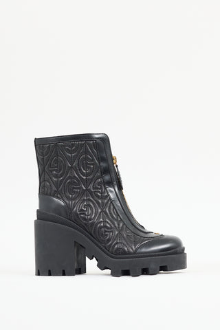 Gucci Black Leather Quilted Rhombus Boot