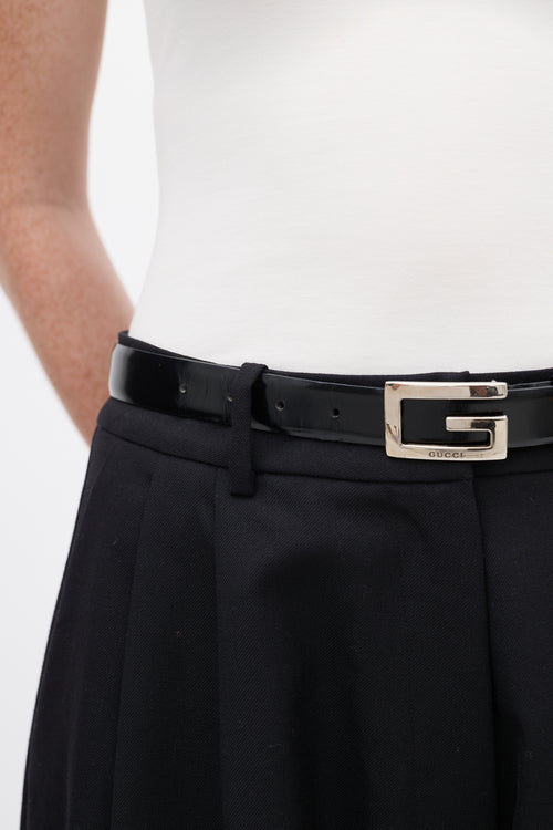 Gucci Black Leather Rectangular G Buckle Belt