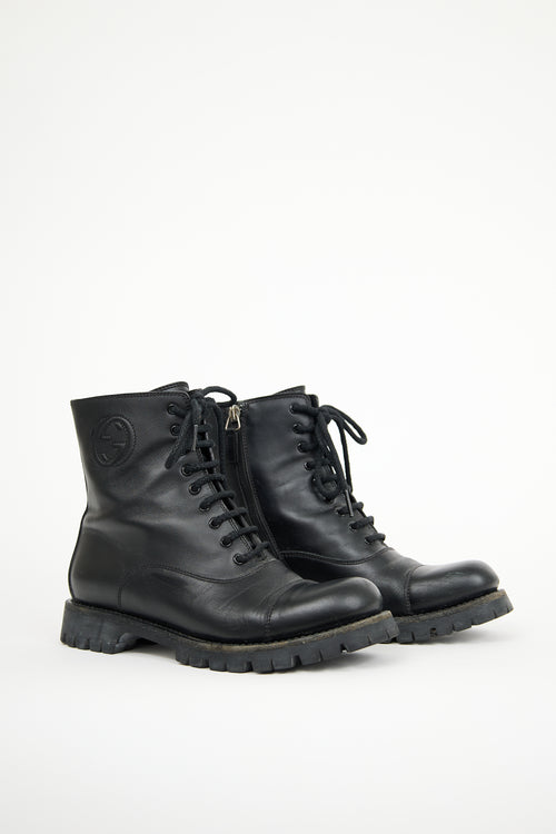 Gucci Black Leather Royan Combat Boot