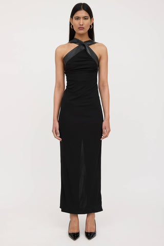 Gucci Leather Trim Maxi Dress