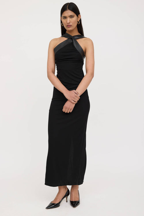 Gucci Leather Trim Maxi Dress