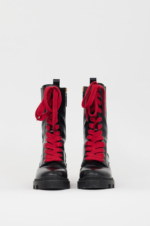 Gucci Black Leather Web Stripe Combat Boot