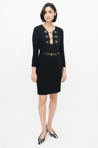 Black & Gold Toggle Belted Dress
