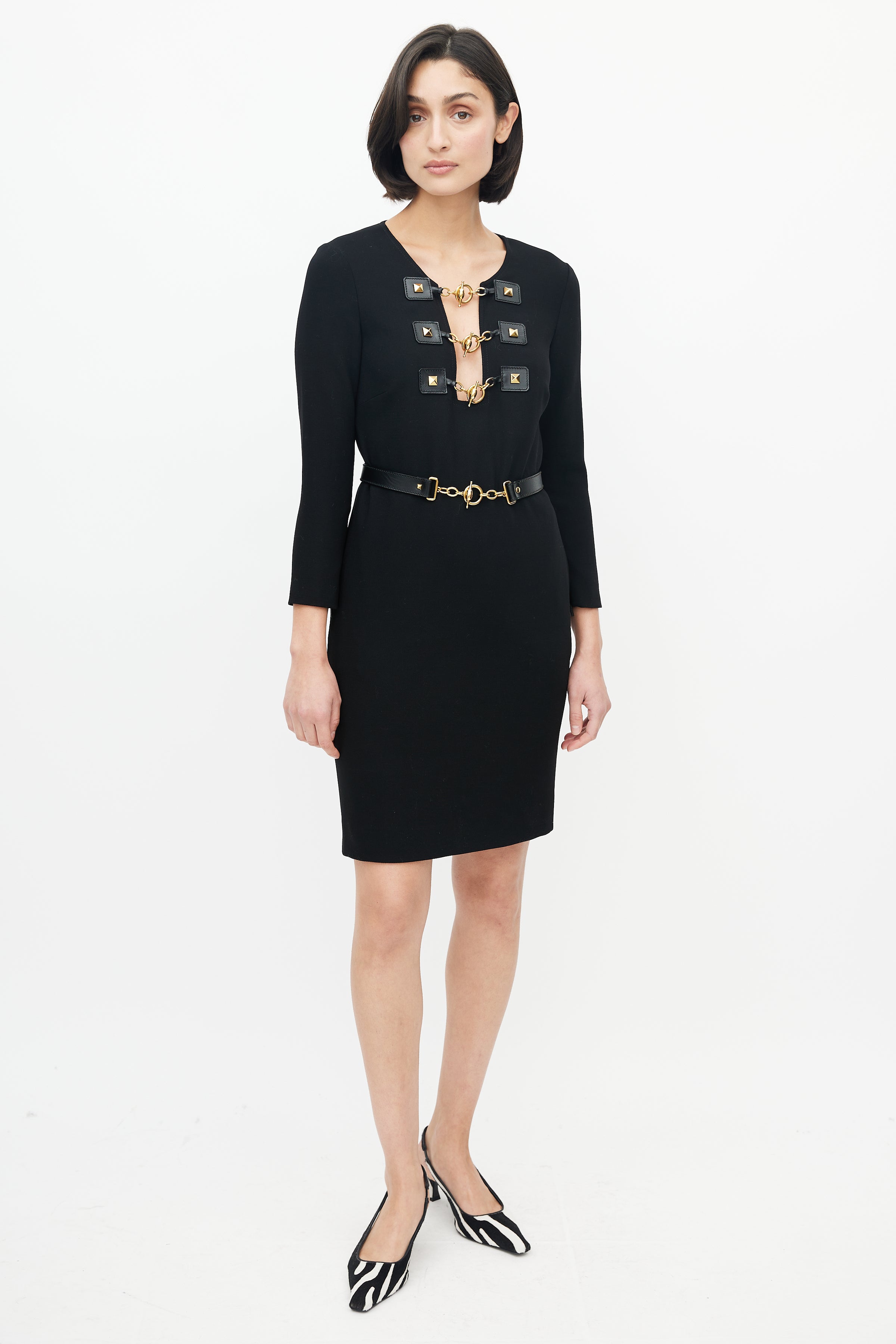 Gucci // Black & Gold Toggle Belted Dress VSP Consignment Gucci // Black & Gold Toggle Belted Dress VSP Consignment
